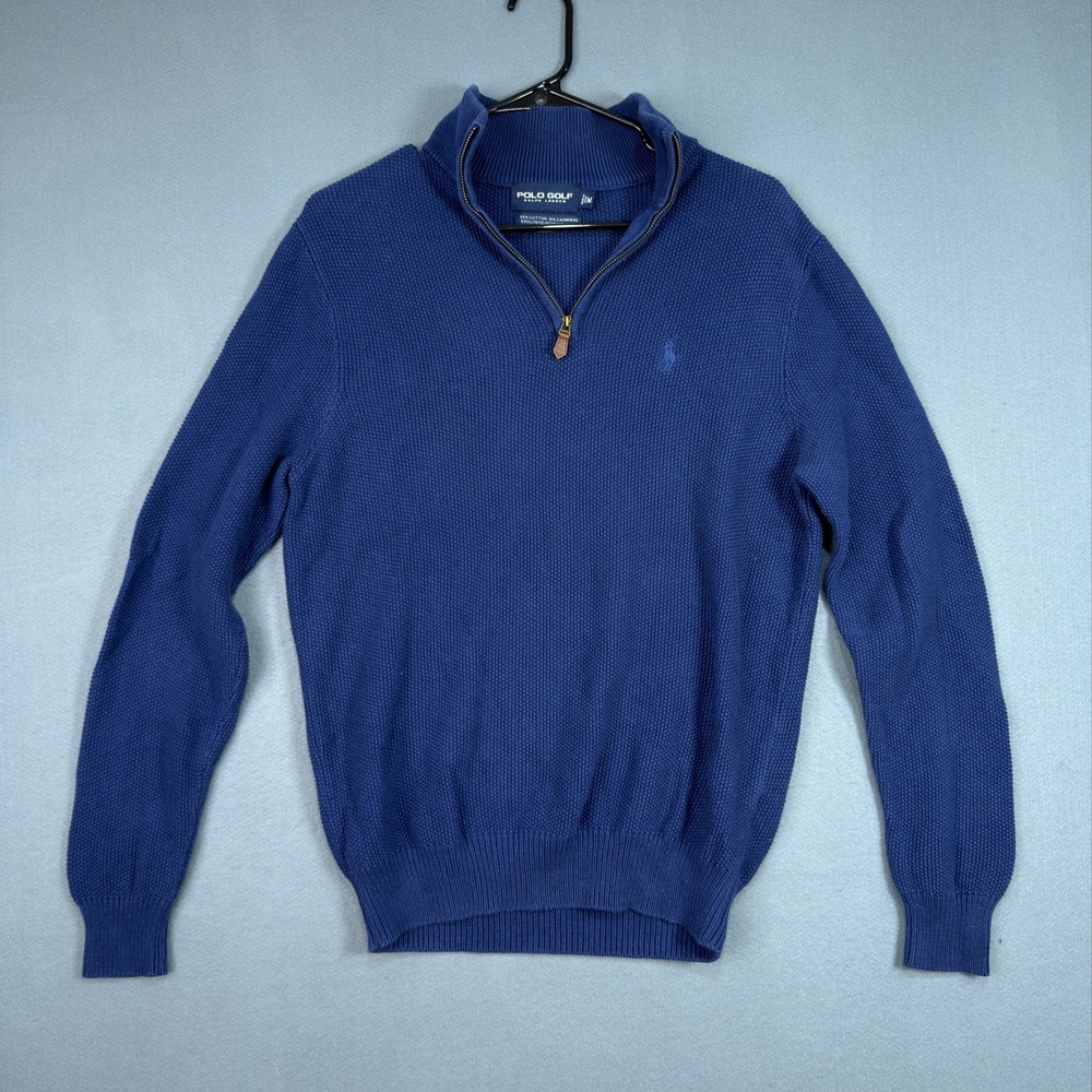 Polo Golf Ralph Lauren Mens Navy 1/4 Zip Pullover Cotton Cashmere Sweater Medium